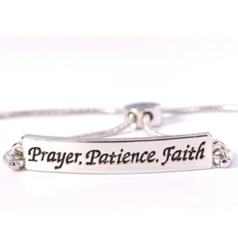 Zoes Loft Prayer Patience Faith Engraved Slider Bracelet Rhodium Plate Christian